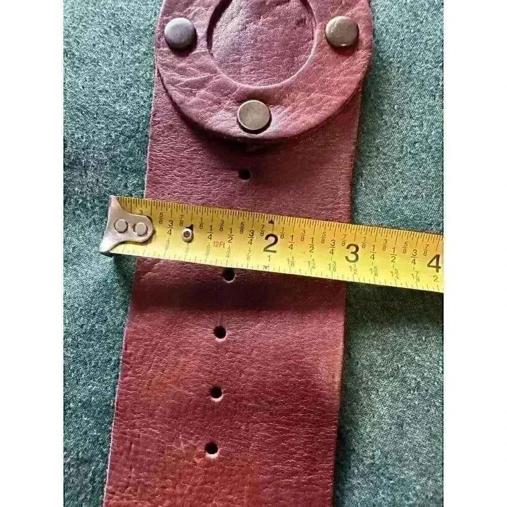 Brown leather braided belt metal rivets square buckle 42” x 3” square buckle